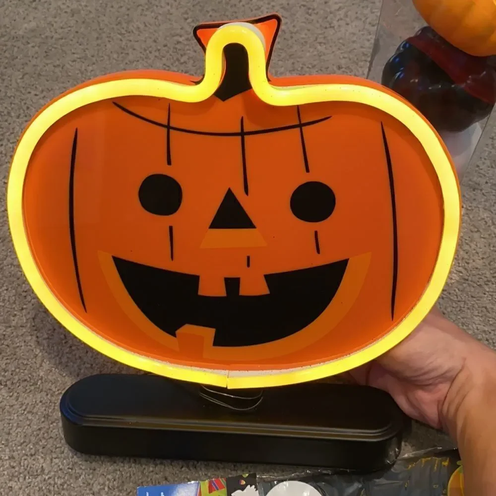 Halloween Mixed Decor, Skeleton & Neon Pumpkin Bundle all NWT